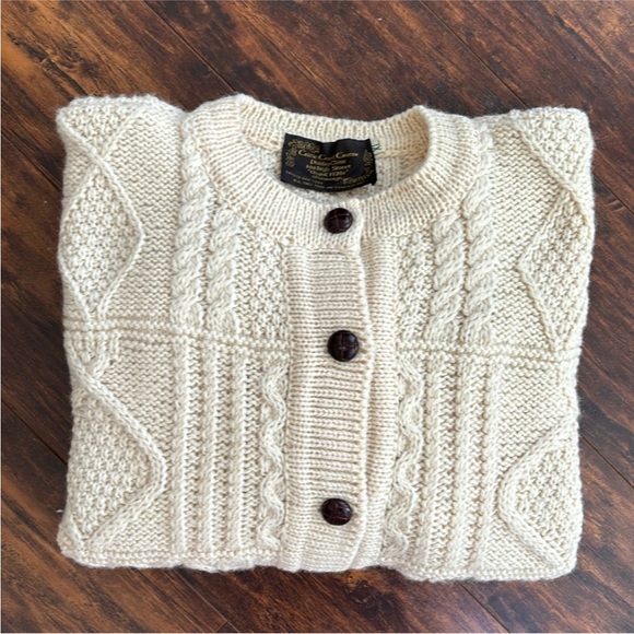 Vintage Wool Aran Sweater Cardigan Cream - Picture 9 of 16